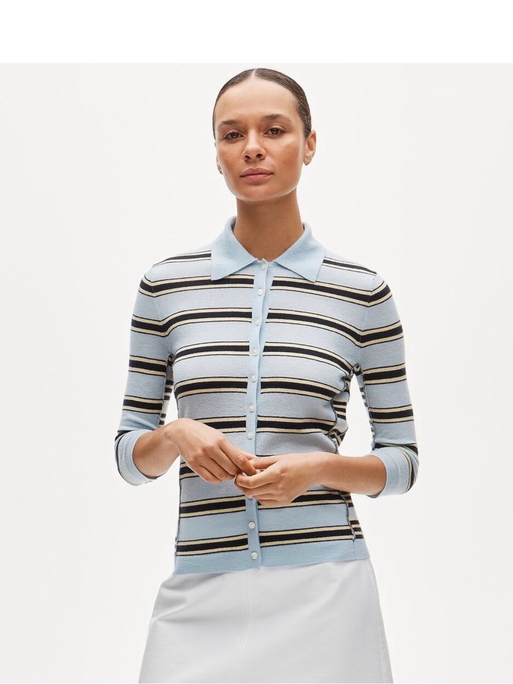 Jcrew Featherweight cashmere collared cardigan in mixed stripe